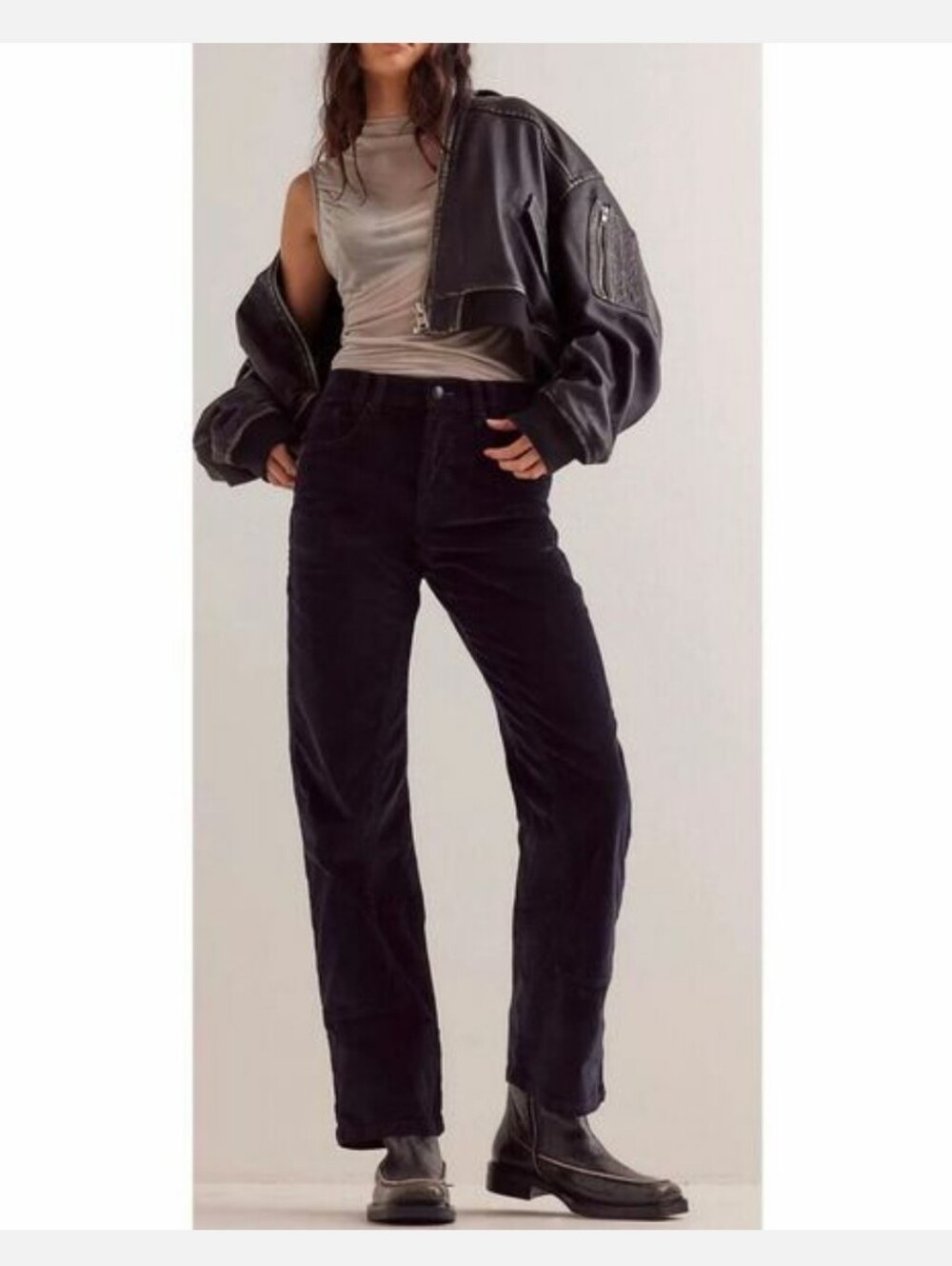 We The Free Black Risk Taker High Rise Straight-Leg Corduroy Pants